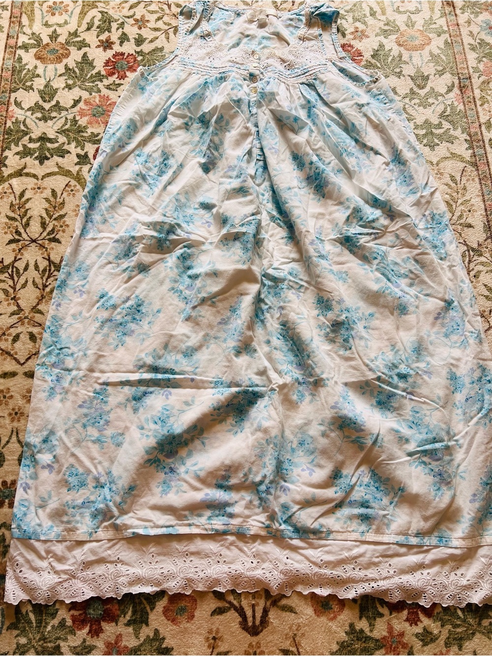 Eileen West Blue Floral Cotton Nightgown Medium